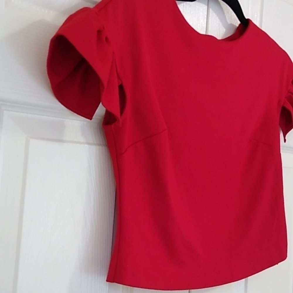 Minan Wong Red Flutter Sleeve Crop Top - Xs - image 6